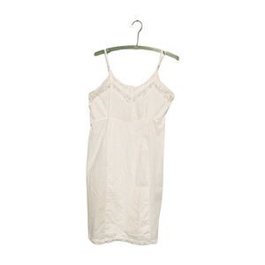 Vintage 40s 50s Pieced White Emb Cotton Blend Fabric Lace Full Slip Dress B36